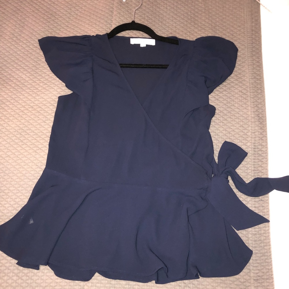 LOFT Navy Wrap Top